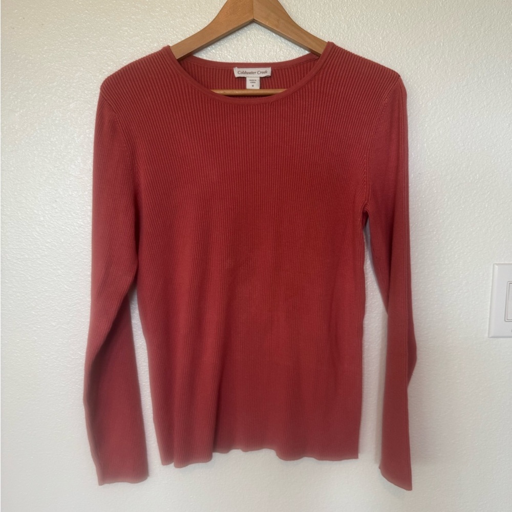 Coldwater Creek Women’s M Sweater Rose Pink Viscose Blend Ribbed Classic Career